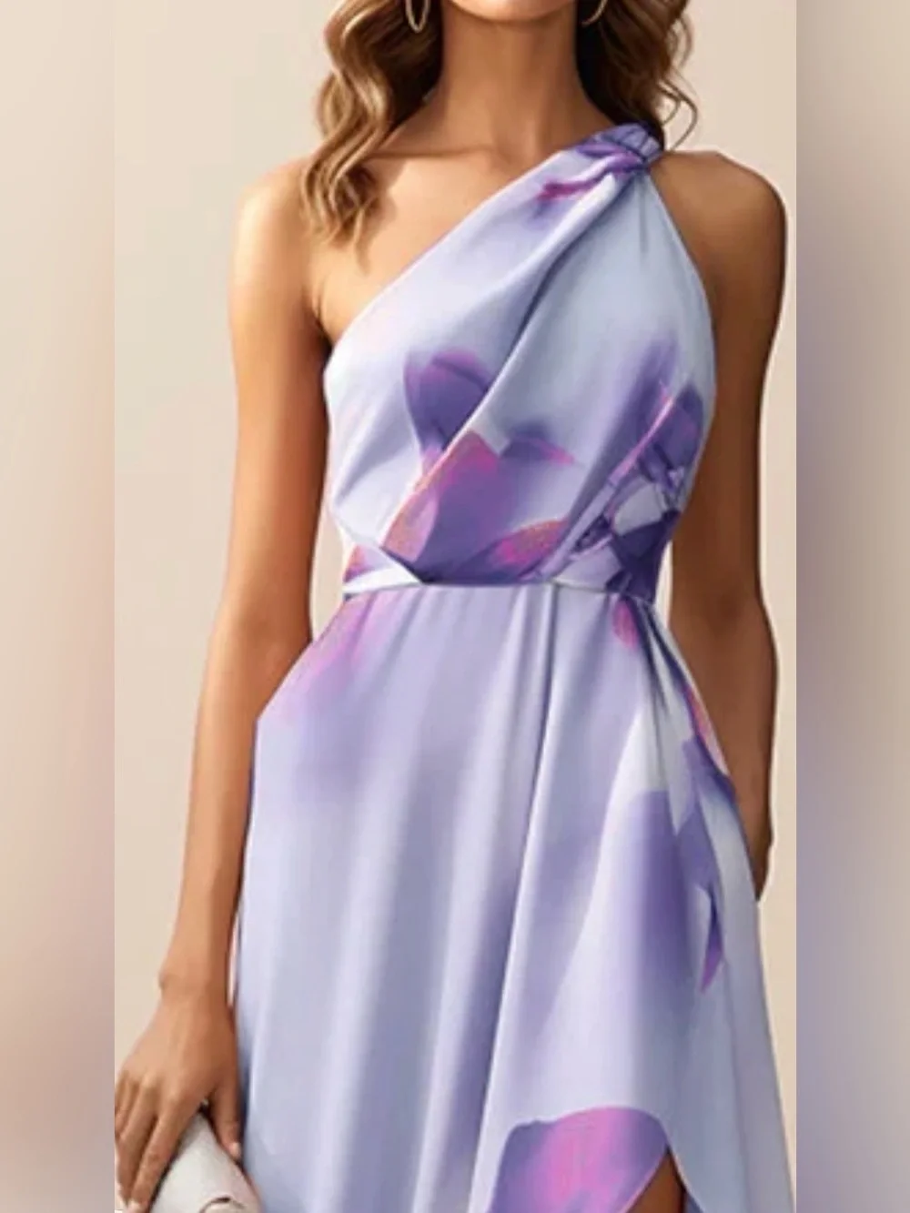 One-Shoulder Lavender Floral Maxi Dress #348